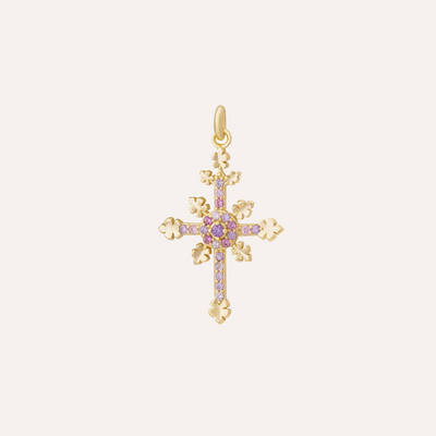 CHARM CROSS PINK BAÑO DE ORO